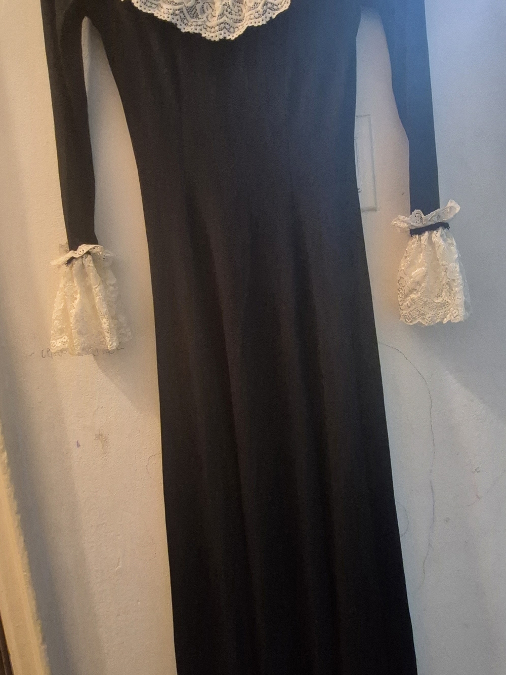 Black Maxi Dress with Lace Collar and Cuff Details